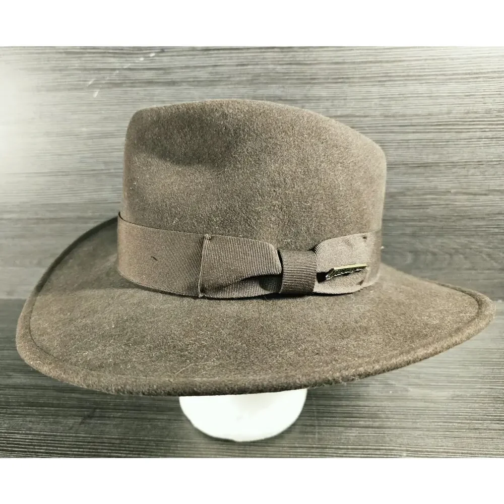 Indiana Jones Men's Brown Wool Felt Fedora Hat Headwear Collection Pin Large